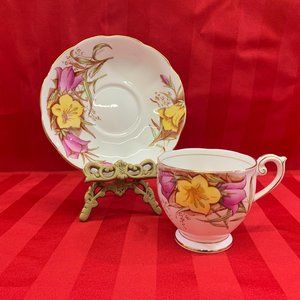 Bell China England Teacup Saucer Purple Yellow Flo